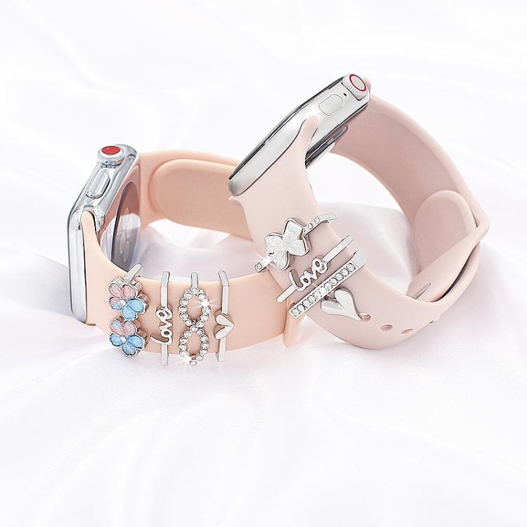 4pcs / Set 22mm Width Smart Watch Silicone Band Decorative Ring Metal Accessories(Flower Silver) - Watch Decorations by PMC TechLife | Online Shopping South Africa | PMC TechLife | Buy Now Pay Later Mobicred