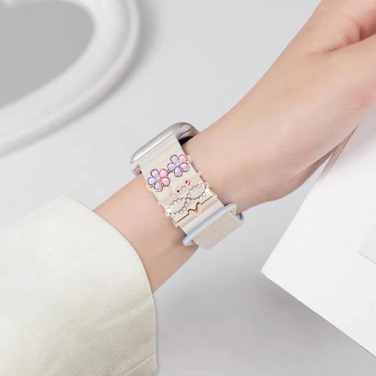4pcs / Set 22mm Width Smart Watch Silicone Band Decorative Ring Metal Accessories(Flower Silver) - Watch Decorations by PMC TechLife | Online Shopping South Africa | PMC TechLife | Buy Now Pay Later Mobicred