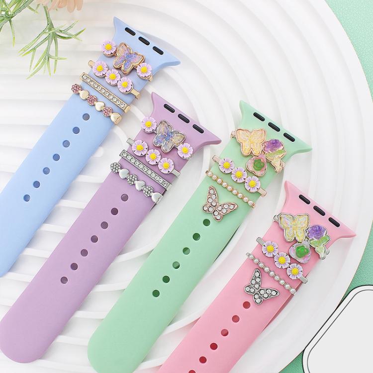 4pcs / Set 22mm Width Smart Watch Butterfly Flower Band Decorative Ring Metal Accessories, Style: 2 - Watch Decorations by PMC TechLife | Online Shopping South Africa | PMC TechLife | Buy Now Pay Later Mobicred