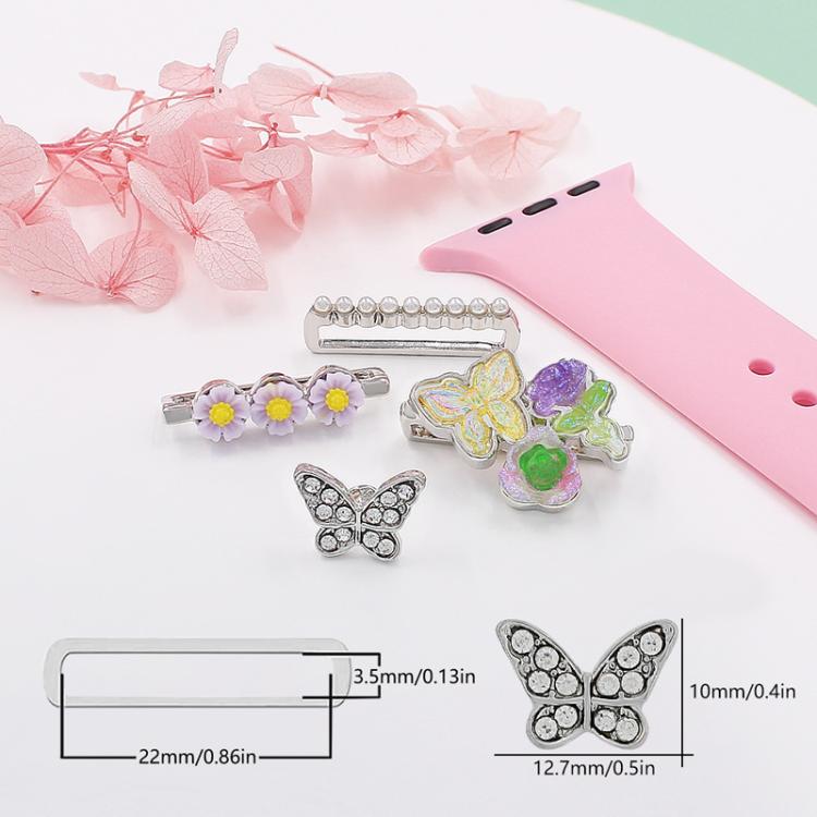 4pcs / Set 22mm Width Smart Watch Butterfly Flower Band Decorative Ring Metal Accessories, Style: 1 - Watch Decorations by PMC TechLife | Online Shopping South Africa | PMC TechLife | Buy Now Pay Later Mobicred