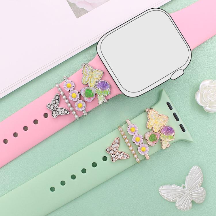 4pcs / Set 22mm Width Smart Watch Butterfly Flower Band Decorative Ring Metal Accessories, Style: 4 - Watch Decorations by PMC TechLife | Online Shopping South Africa | PMC TechLife | Buy Now Pay Later Mobicred