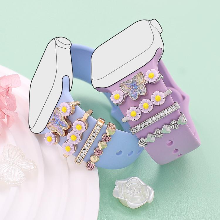 4pcs / Set 22mm Width Smart Watch Butterfly Flower Band Decorative Ring Metal Accessories, Style: 2 - Watch Decorations by PMC TechLife | Online Shopping South Africa | PMC TechLife | Buy Now Pay Later Mobicred