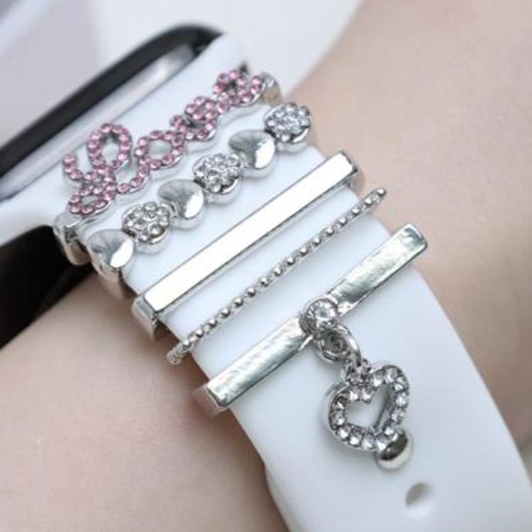 5pcs / Set 21mm Width Smart Watch Band LOVE Letter Decorative Ring Metal Accessories(Silver) - Watch Decorations by PMC TechLife | Online Shopping South Africa | PMC TechLife | Buy Now Pay Later Mobicred