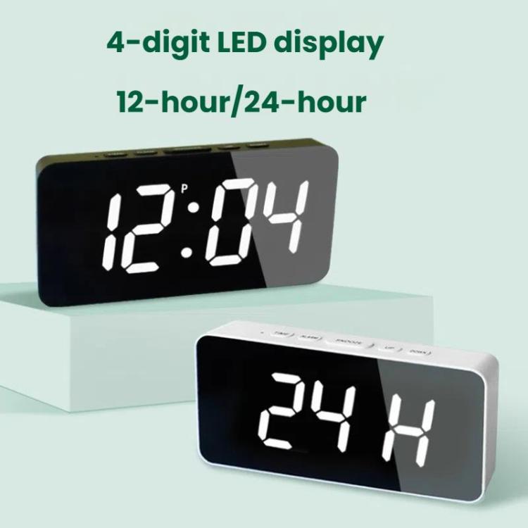 LED Mirror Digital Clock with Type-C Charging Port & 18650 Battery Compartment (Battery Not Included)(Black+Blue) - Alarm Clocks by PMc TechLife | Online Shopping South Africa | PMc TechLife | Buy Now Pay Later Mobicred
