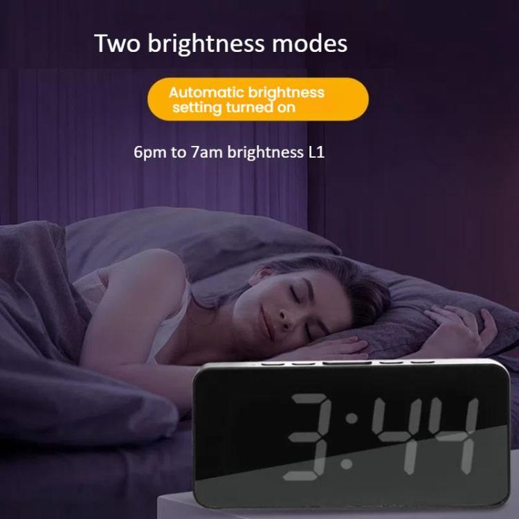 LED Mirror Digital Clock with Type-C Charging Port & 18650 Battery Compartment (Battery Not Included)(Black+White) - Alarm Clocks by PMc TechLife | Online Shopping South Africa | PMc TechLife | Buy Now Pay Later Mobicred