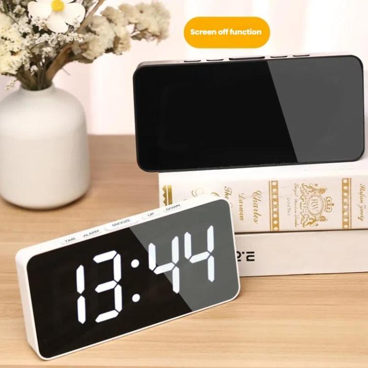 LED Mirror Digital Clock with Type-C Charging Port & 18650 Battery Compartment (Battery Not Included)(Black+Blue) - Alarm Clocks by PMc TechLife | Online Shopping South Africa | PMc TechLife | Buy Now Pay Later Mobicred