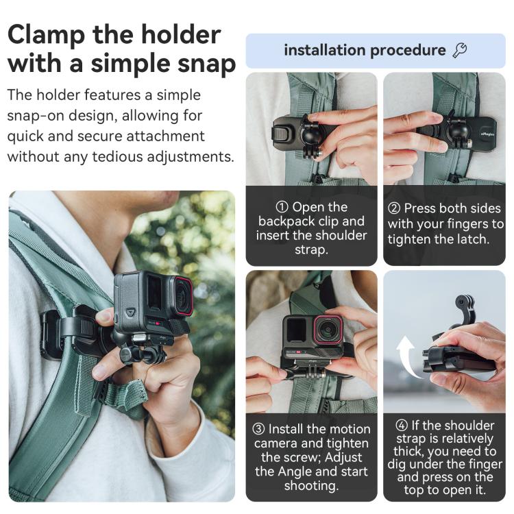 aMagisn 360-degree Rotation Ball Head Backpack Clip for Camera & Smartphone(Black) - free shipping - PMC TechLife - Order now!