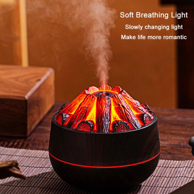 Simulated Charcoal Fire Ambient Night Light Humidifier USB Large Mist Flame Humidifier(Light Wood Grain) - free shipping - PMC TechLife - Order now!