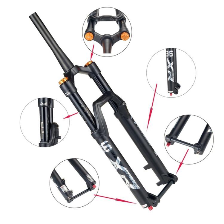 KRSEC XR36 Front Fork Straight Taper Tube Barrel Axle Mountain Bike Wire Damping Forks, Size: 27.5 inch(Black) - free shipping - PMc TechLife - Order now!