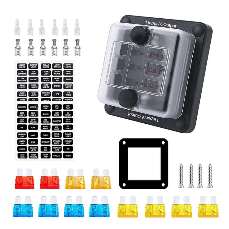 6-Way Waterproof Fuse Box With LED Indicator And Sticker(ZH-1704A1) - Fuse by PMc TechLife | Online Shopping South Africa | PMc TechLife | Buy Now Pay Later Mobicred