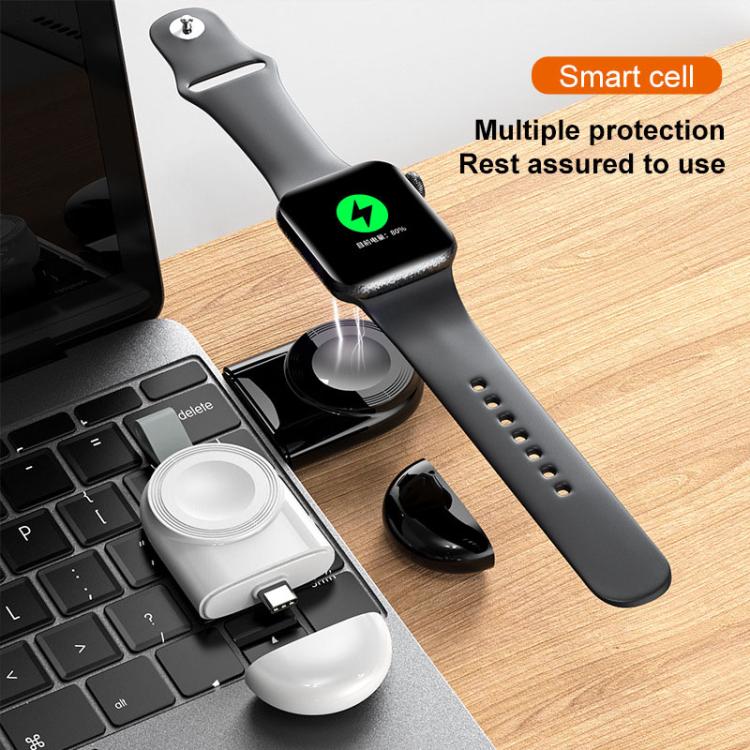 For Apple Watch 1/2/3/4/5/6/7/8/9/10/SE Portable Magnetic Wireless Charger Type-C Smart Wireless Charger(Black) - Charger / Holder by PMC TechLife | Online Shopping South Africa | PMC TechLife | Buy Now Pay Later Mobicred