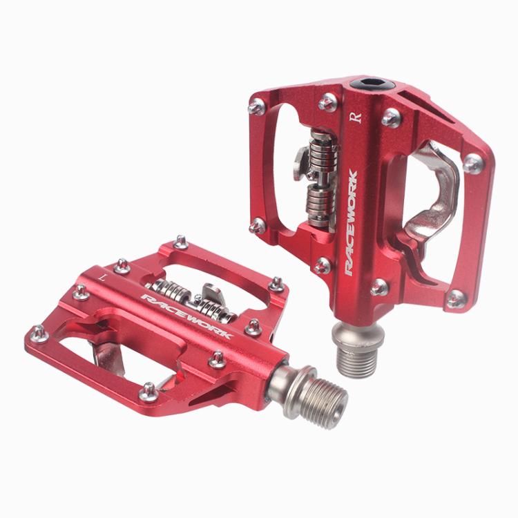 RACEWORK RK213 1pair Mountain Bike SPD + Flat Pedal Self-locking Dual-purpose Pedal(Red) - free shipping - PMc TechLife - Order now!