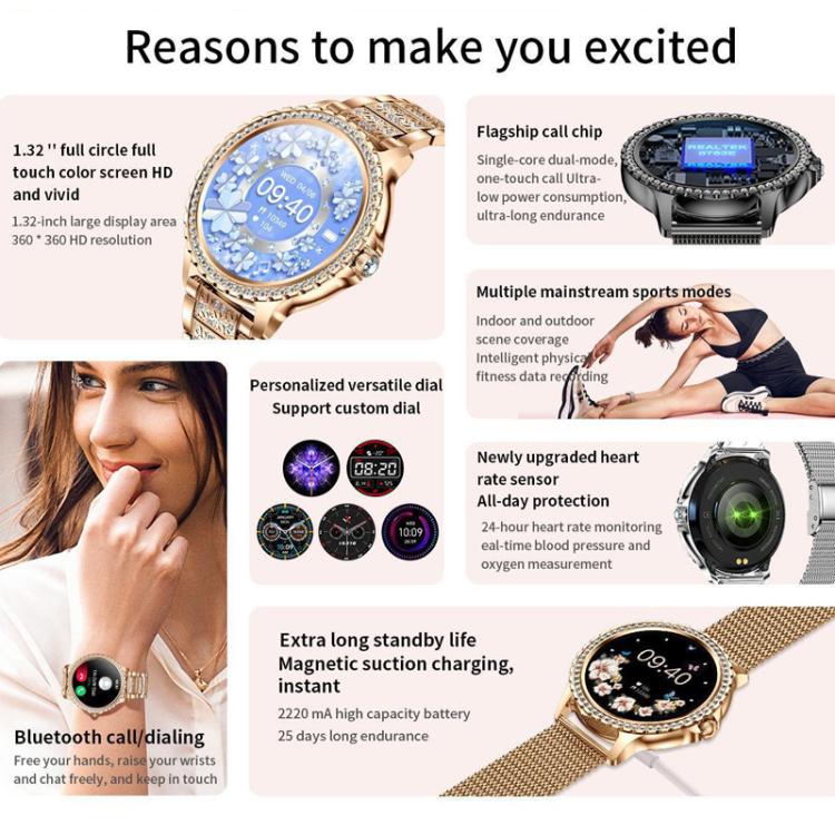 Bluetooth Calling AI Voice Assistant Life Waterproof Sports Smartwatch, Color: Gold Mesh Strap+Silicone Strap - free shipping - PMC TechLife - Order now!