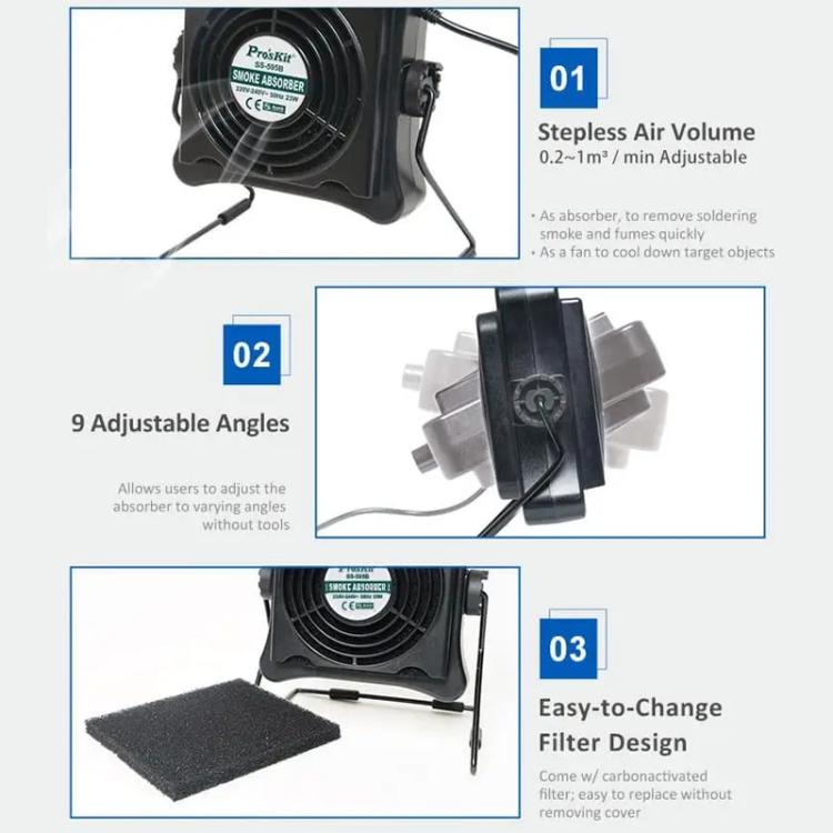 ProsKit SS-595H  Soldering Fume Extractor With Blowing/Suction, Adjustable Wall/Desk Mount - - free shipping - PMc TechLife - Order now!