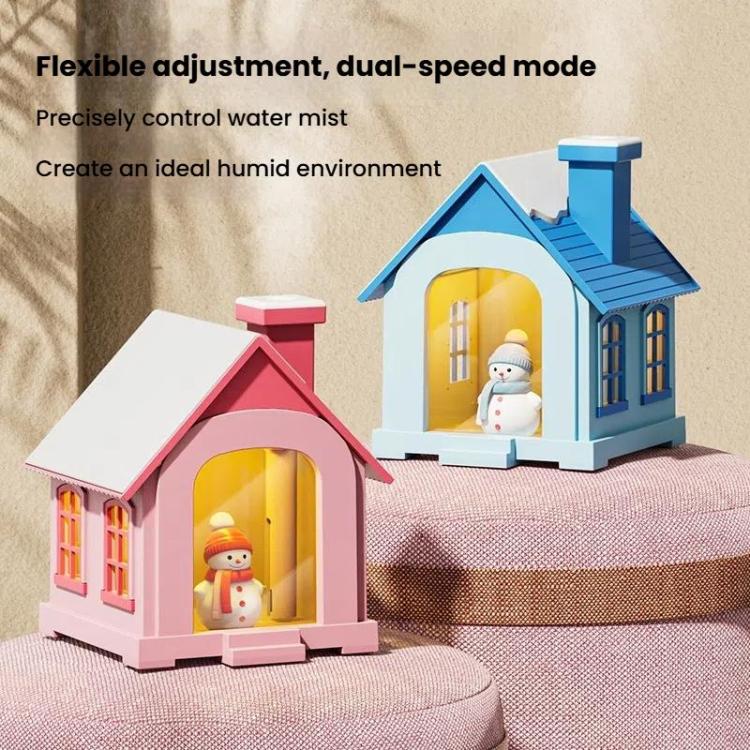 500ML Portable Mini Snow House Humidifier USB Desktop Snowman Colorful Ambient Light Air Humidifiers, Size: Rechargeable(Pink) - free shipping - PMC TechLife - Order now!