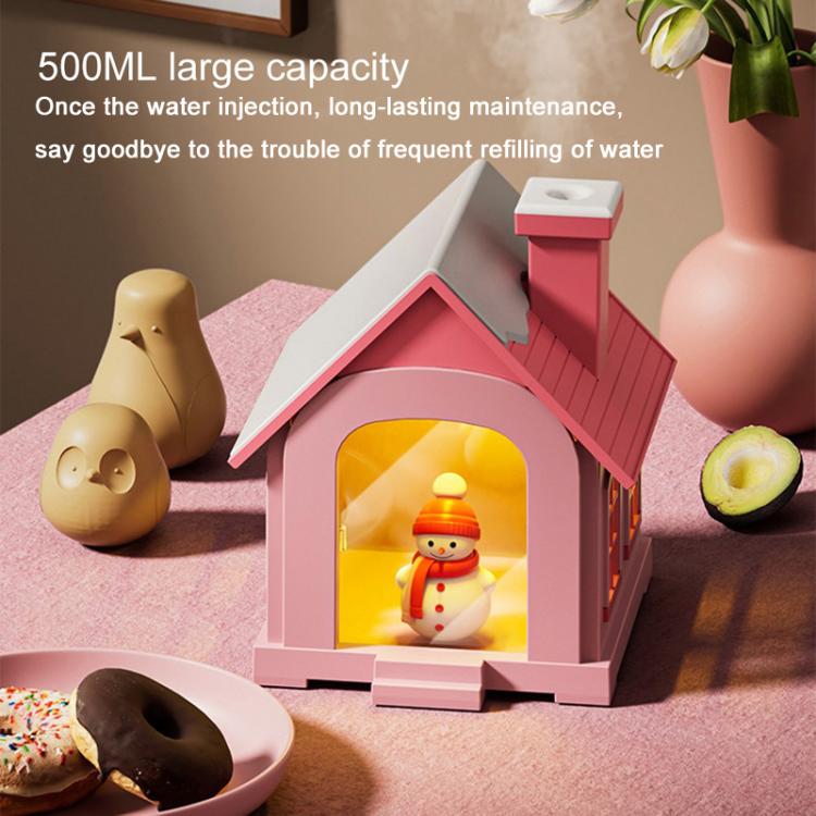 500ML Portable Mini Snow House Humidifier USB Desktop Snowman Colorful Ambient Light Air Humidifiers, Size: Plug-in(Pink) - free shipping - PMC TechLife - Order now!