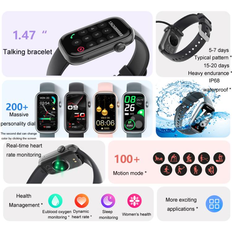 QS50 1.47inch TFT Screen Smart Wristband Support Bluetooth Calling / Oxygen Detection / Sleep Detection / Heart Rate Detection(Pink) - free shipping - PMC TechLife - Order now!
