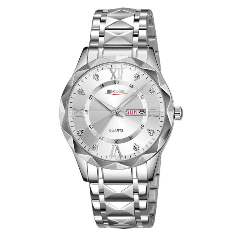 SKMEI Business Casual Watches Diamond Case Luminous Waterproof Quartz Watch, Style: Men Silver Case Silver Dial - free shipping - PMC TechLife - Order now!