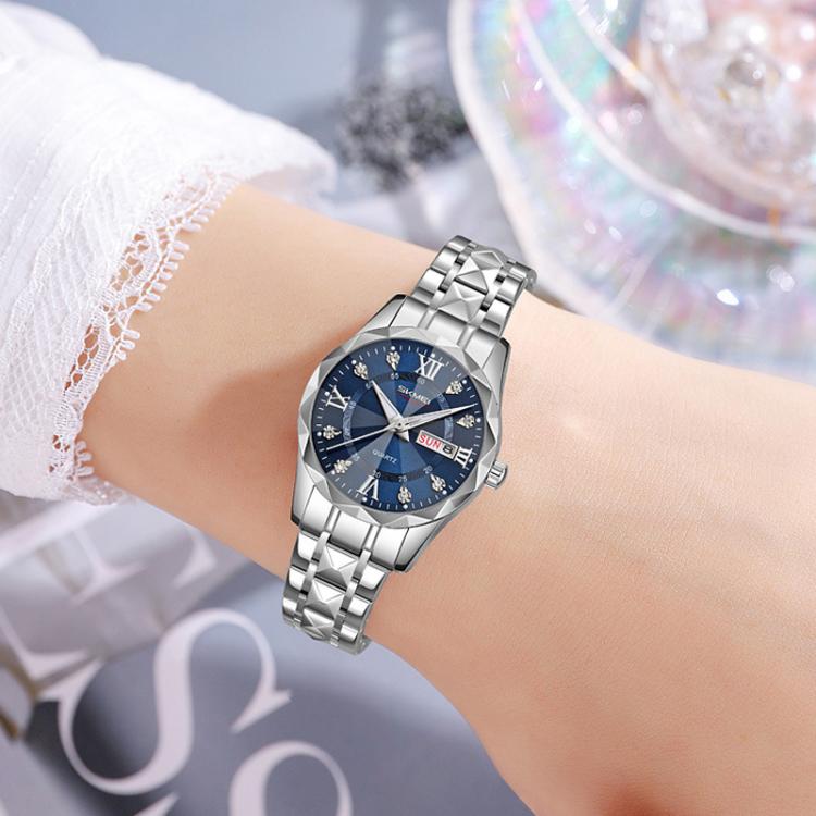 SKMEI Business Casual Watches Diamond Case Luminous Waterproof Quartz Watch, Style: Women Silver Gold Strap Silver Dial - free shipping - PMC TechLife - Order now!