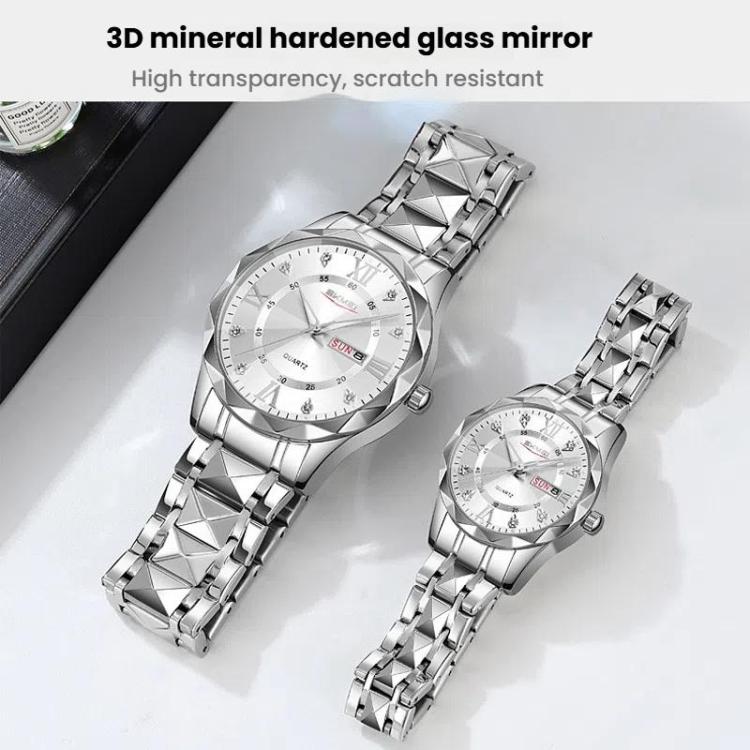 SKMEI Business Casual Watches Diamond Case Luminous Waterproof Quartz Watch, Style: Women Silver Gold Strap Silver Dial - free shipping - PMC TechLife - Order now!