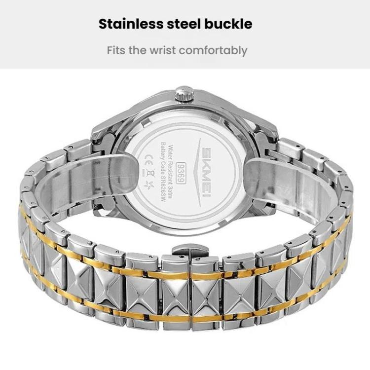 SKMEI Business Casual Watches Diamond Case Luminous Waterproof Quartz Watch, Style: Women Silver Gold Strap Silver Dial - free shipping - PMC TechLife - Order now!