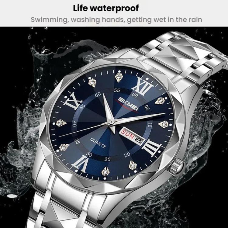 SKMEI Business Casual Watches Diamond Case Luminous Waterproof Quartz Watch, Style: Women Silver Case Blue Dial - free shipping - PMC TechLife - Order now!