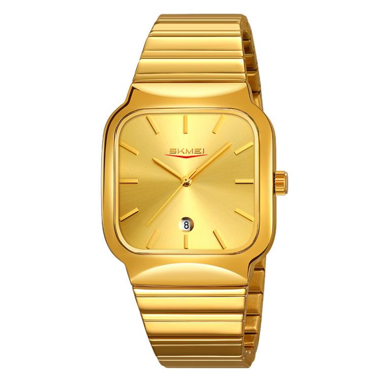 SKMEI 9361 Steel Strap Textured Dial Watch Business Casual Square Quartz Watch, Style: Gold Case Gold Dial - free shipping - PMC TechLife - Order now!