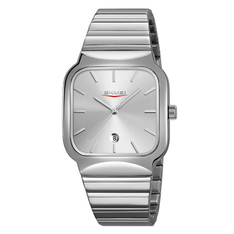 SKMEI 9361 Steel Strap Textured Dial Watch Business Casual Square Quartz Watch, Style: Silver Case Silver Dial - free shipping - PMC TechLife - Order now!