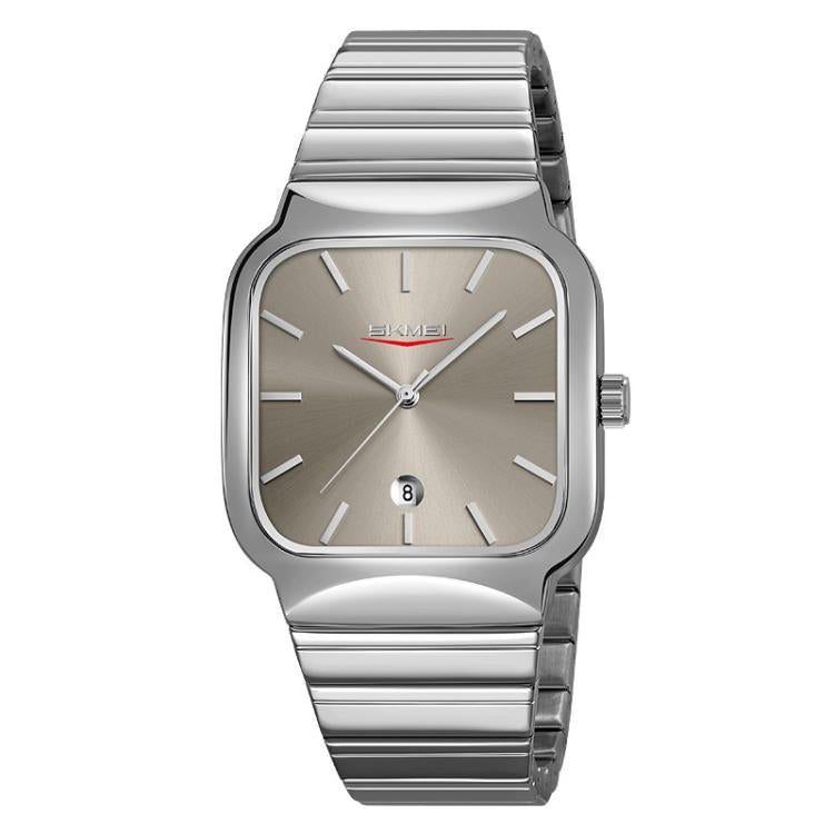 SKMEI 9361 Steel Strap Textured Dial Watch Business Casual Square Quartz Watch, Style: Silver Case Gray Dial - free shipping - PMC TechLife - Order now!