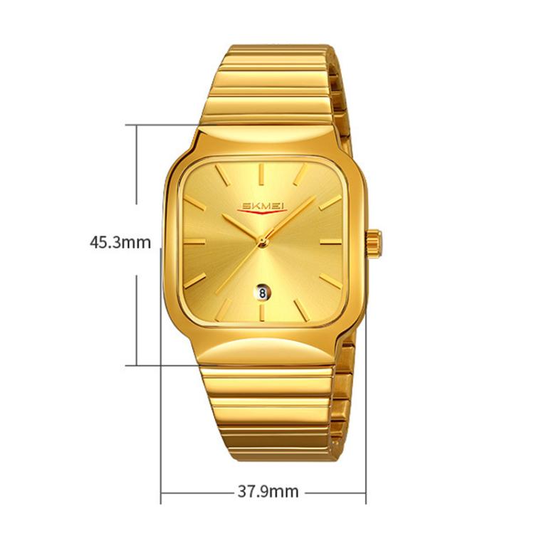 SKMEI 9361 Steel Strap Textured Dial Watch Business Casual Square Quartz Watch, Style: Silver Gold Case Blue Dial - free shipping - PMC TechLife - Order now!