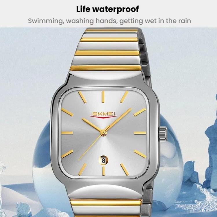 SKMEI 9361 Steel Strap Textured Dial Watch Business Casual Square Quartz Watch, Style: Gold Case Gold Dial - free shipping - PMC TechLife - Order now!