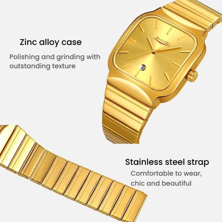 SKMEI 9361 Steel Strap Textured Dial Watch Business Casual Square Quartz Watch, Style: Gold Case Gray Dial - free shipping - PMC TechLife - Order now!
