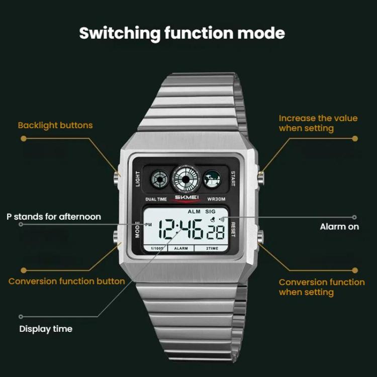 SKMEI 2450 Men Business Multifunctional Watch Casual Waterproof Square Electronic Watch(Gold) - free shipping - PMC TechLife - Order now!