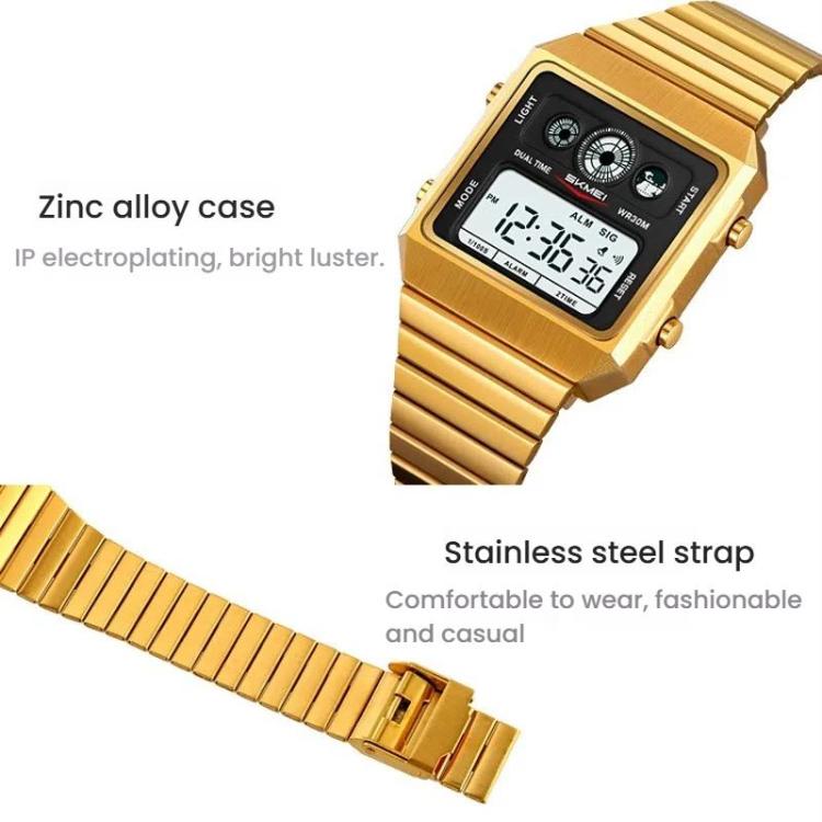 SKMEI 2450 Men Business Multifunctional Watch Casual Waterproof Square Electronic Watch(Silver) - free shipping - PMC TechLife - Order now!