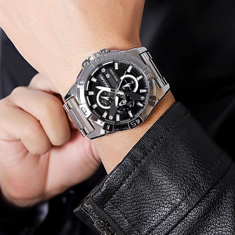 SKMEI 2399 Three-eye Six-pin Steel Band Quartz Watch Men Business Casual Watch(Silver) - free shipping - PMC TechLife - Order now!