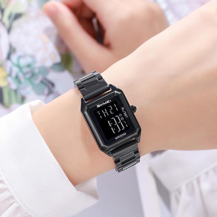 SKMEI 2493 Small Women Electronic Watch Square Steel Strap Watch, Style: Black Case White - free shipping - PMC TechLife - Order now!