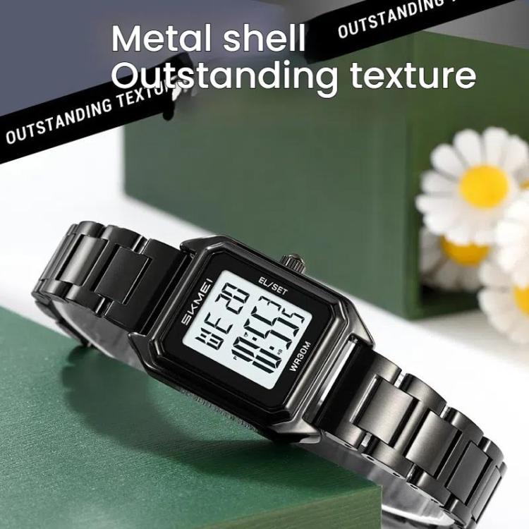 SKMEI 2493 Small Women Electronic Watch Square Steel Strap Watch, Style: Black Case White - free shipping - PMC TechLife - Order now!