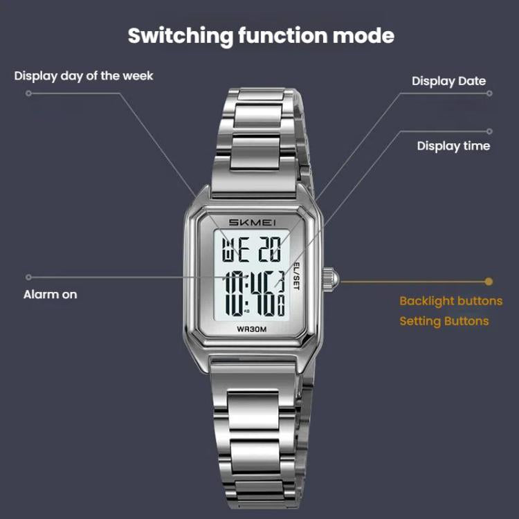 SKMEI 2493 Small Women Electronic Watch Square Steel Strap Watch, Style: Black Case Black - free shipping - PMC TechLife - Order now!
