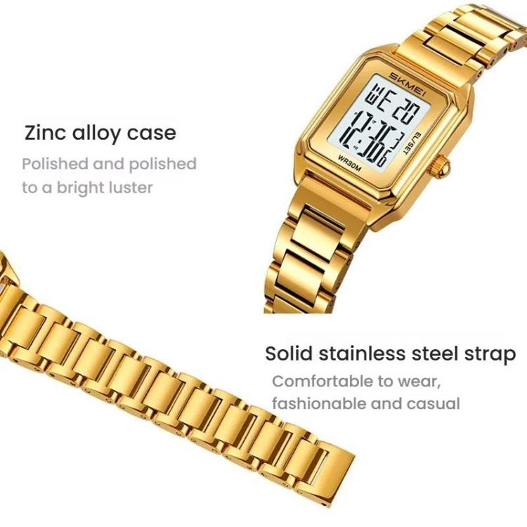 SKMEI 2493 Small Women Electronic Watch Square Steel Strap Watch, Style: Silver Case White - free shipping - PMC TechLife - Order now!