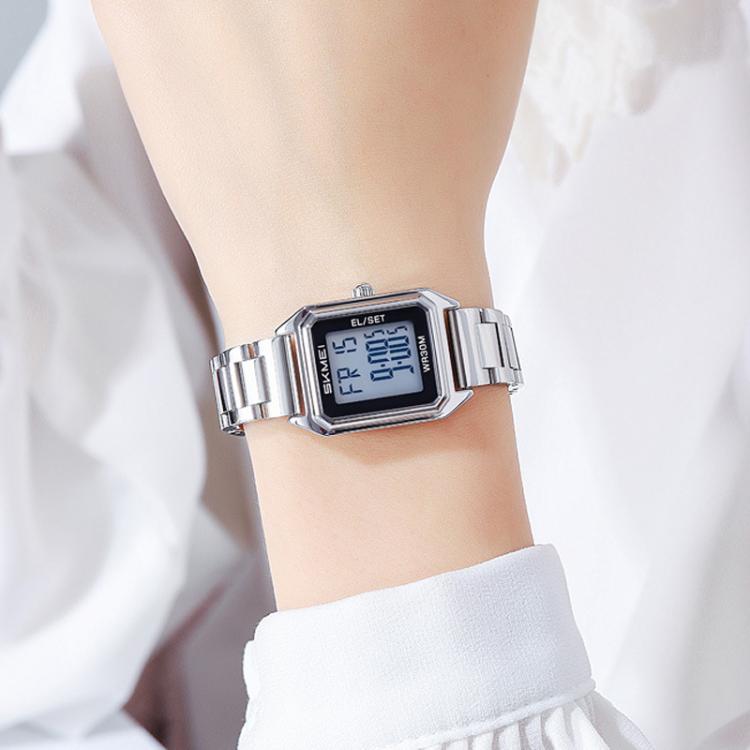 SKMEI 2493 Small Women Electronic Watch Square Steel Strap Watch, Style: Silver Case Black - free shipping - PMC TechLife - Order now!