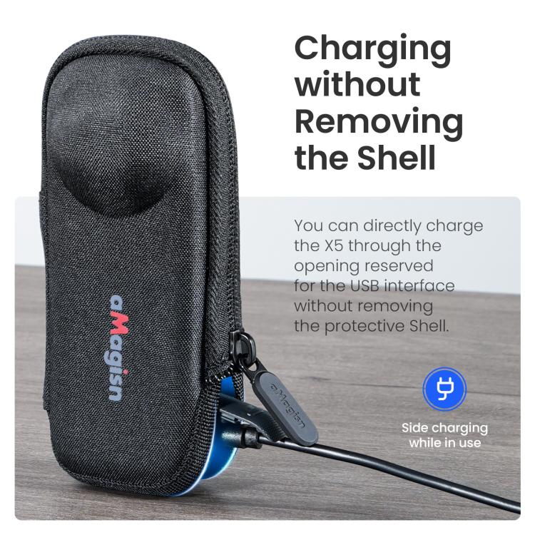 For Insta360 X5 Camera aMagisn Storage Bag Hard Shell Protective Case with Carabiner Clip - free shipping - PMC TechLife - Order now!