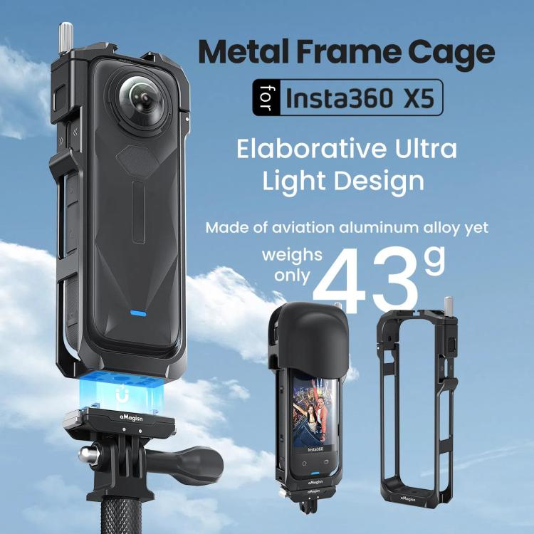 aMagisn Metal Cage for Insta360 X5 Wind Noise Reduction, Shockproof Mount with Dual Cold Shoe(Black) - free shipping - PMC TechLife - Order now!