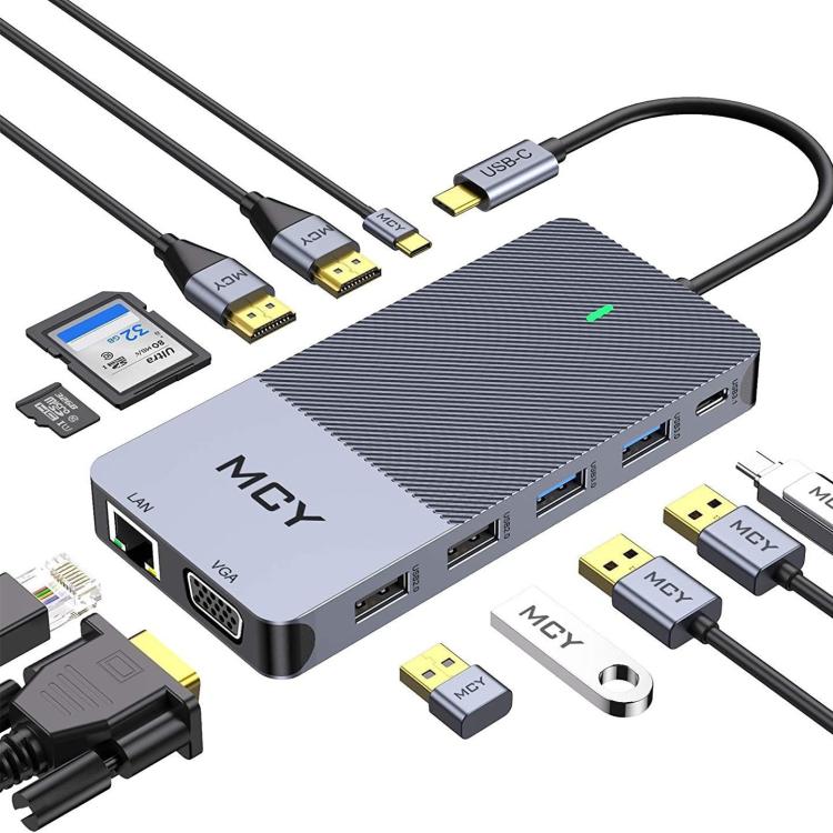 MCY 12-In-1 USB-C Hub With Triple Monitor Support (1000Mbps Lan+VGA+USB3.0/USB2.0+SD/TF+2 HDMI 4K 30Hz+85W PD��� - free shipping - PMC TechLife - Order now!