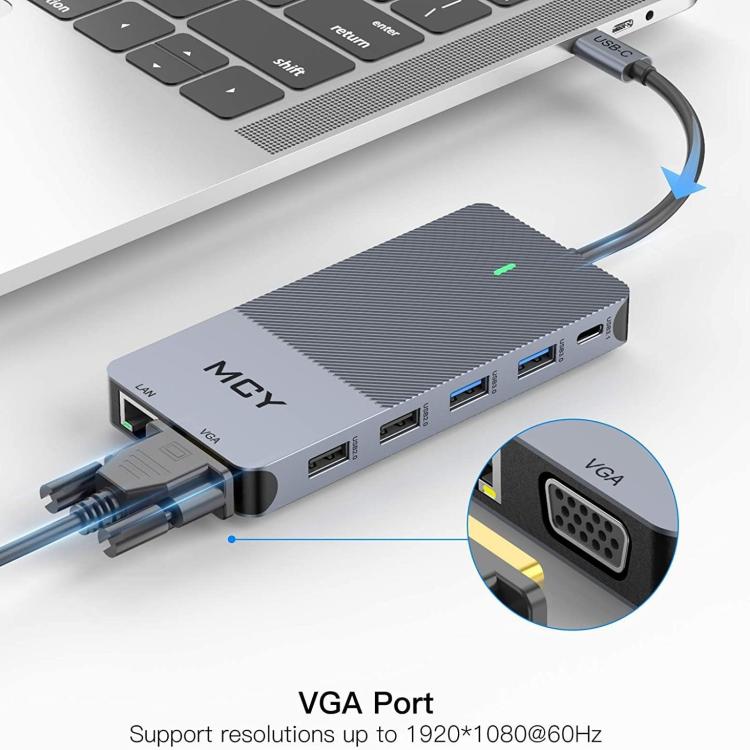 MCY 12-In-1 USB-C Hub With Triple Monitor Support (1000Mbps Lan+VGA+USB3.0/USB2.0+SD/TF+2 HDMI 4K 30Hz+85W PD��� - free shipping - PMC TechLife - Order now!