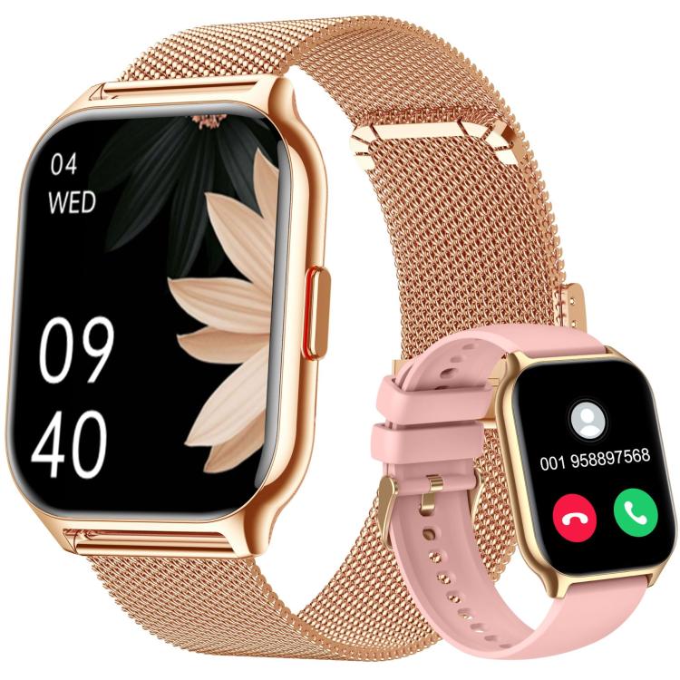 Blood Oxygen / Sleep / Heart Rate Health Monitoring Smart Watch Square Sports Double Strap Watch(Gold Steel+Silicone Pink) - free shipping - PMC TechLife - Order now!