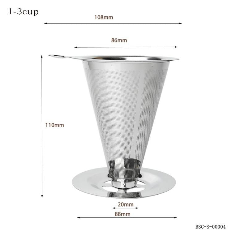 V60 Stainless Steel Coffee Filter with Base for Pour Over Brewing, Spec: 1-3 Cups  300-mesh - free shipping - PMC TechLife - Order now!