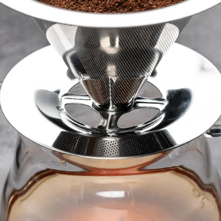 V60 Stainless Steel Coffee Filter with Base for Pour Over Brewing, Spec: 1-4 Cups 600-mesh - free shipping - PMC TechLife - Order now!