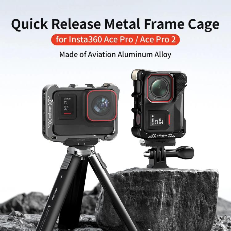 For Insta360 Ace Pro 2 / Ace Pro Camera AMagisn Quick Release Metal Cage Horizontal & Vertical Shooting Protective Frame(Black) - free shipping - PMC TechLife - Order now!