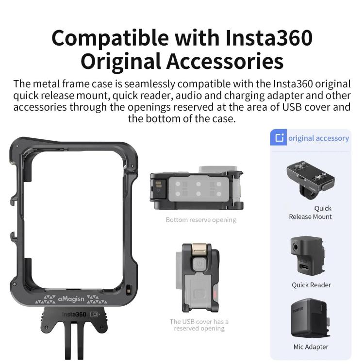 For Insta360 Ace Pro 2 / Ace Pro Camera AMagisn Quick Release Metal Cage Horizontal & Vertical Shooting Protective Frame(Charcoal Metallic) - free shipping - PMC TechLife - Order now!