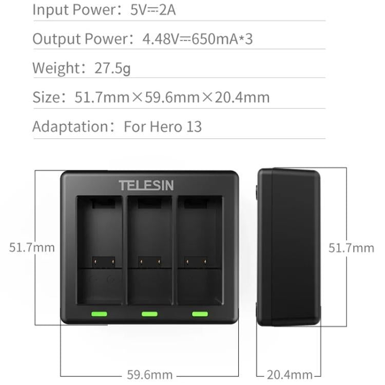 For GoPro HERO13 Black TELESIN 3 Slots Charging Base Action Camera Accessories(Black) - free shipping - PMC TechLife - Order now!